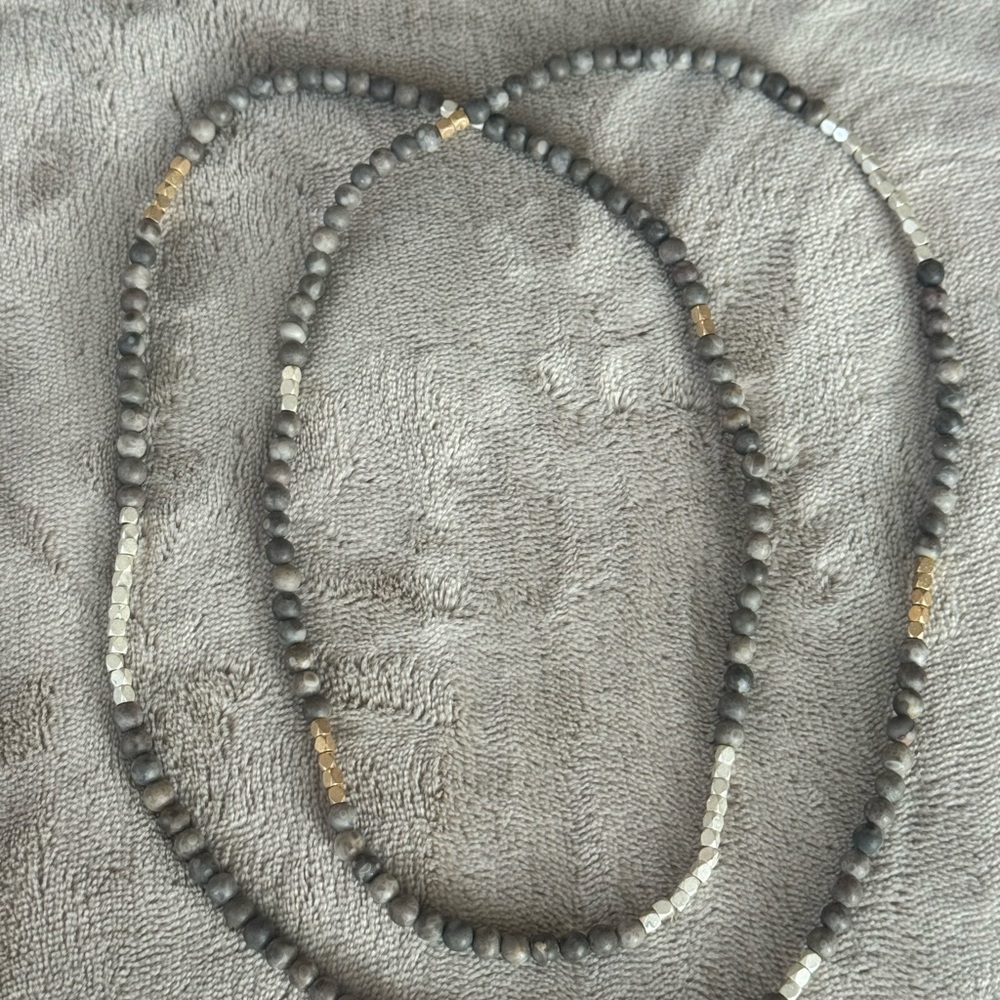 Gray & Gold Beaded Layering Necklace – OS